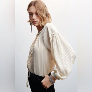 Mango boho tassel blouse